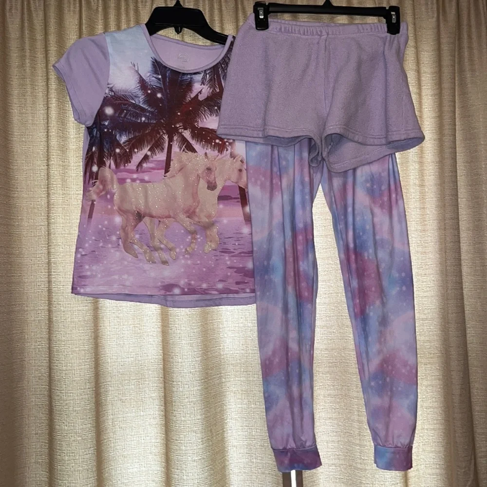 Pajama Set Top, Pants, Shorts Unicorn Purple Tones Wonder Nation Girls 18